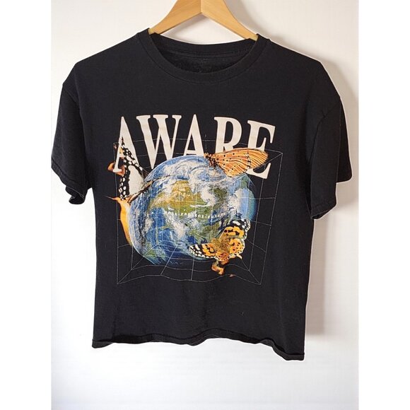 12oz Club AWARE Black Graphic Tee Unisex M – Earth Butterfly Eco Shirt - Picture 1 of 7